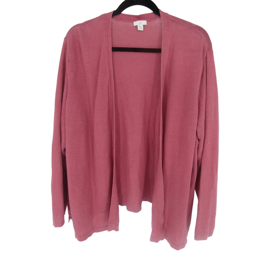 J. Jill Cardigan Sweater Womens 2X Rose Pink Linen Blend Open Front Knit Layer